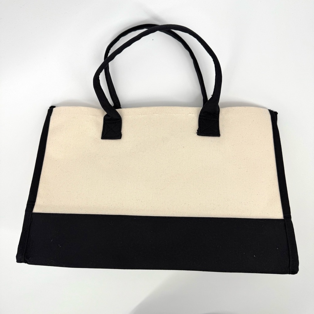 Embroidered Monogrammed “T” Black and Cream Tote Bag Reusable Grocery Beach Gift - Picture 4 of 7